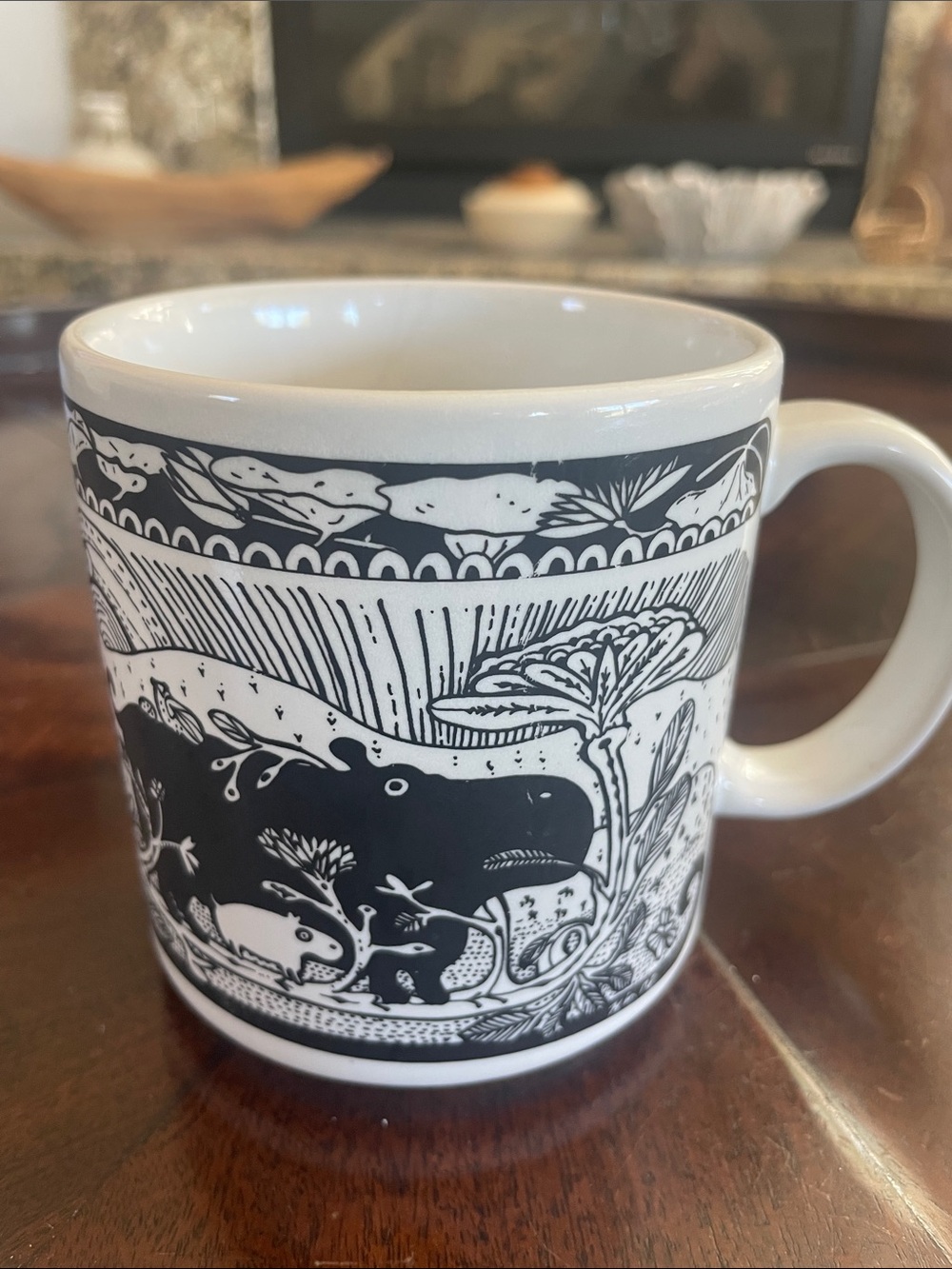 Monochrome Wildlife Ceramic Coffee Mug - Black and White